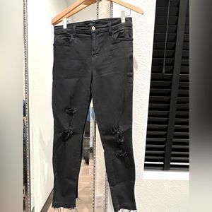 J BRAND: ALANA DISTRESSED JEANS; COLOR: DEMENTED BLACK SIZE 27